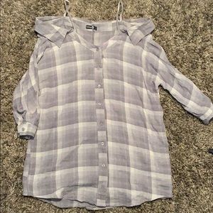 boohoo flannel off the shoulder dress